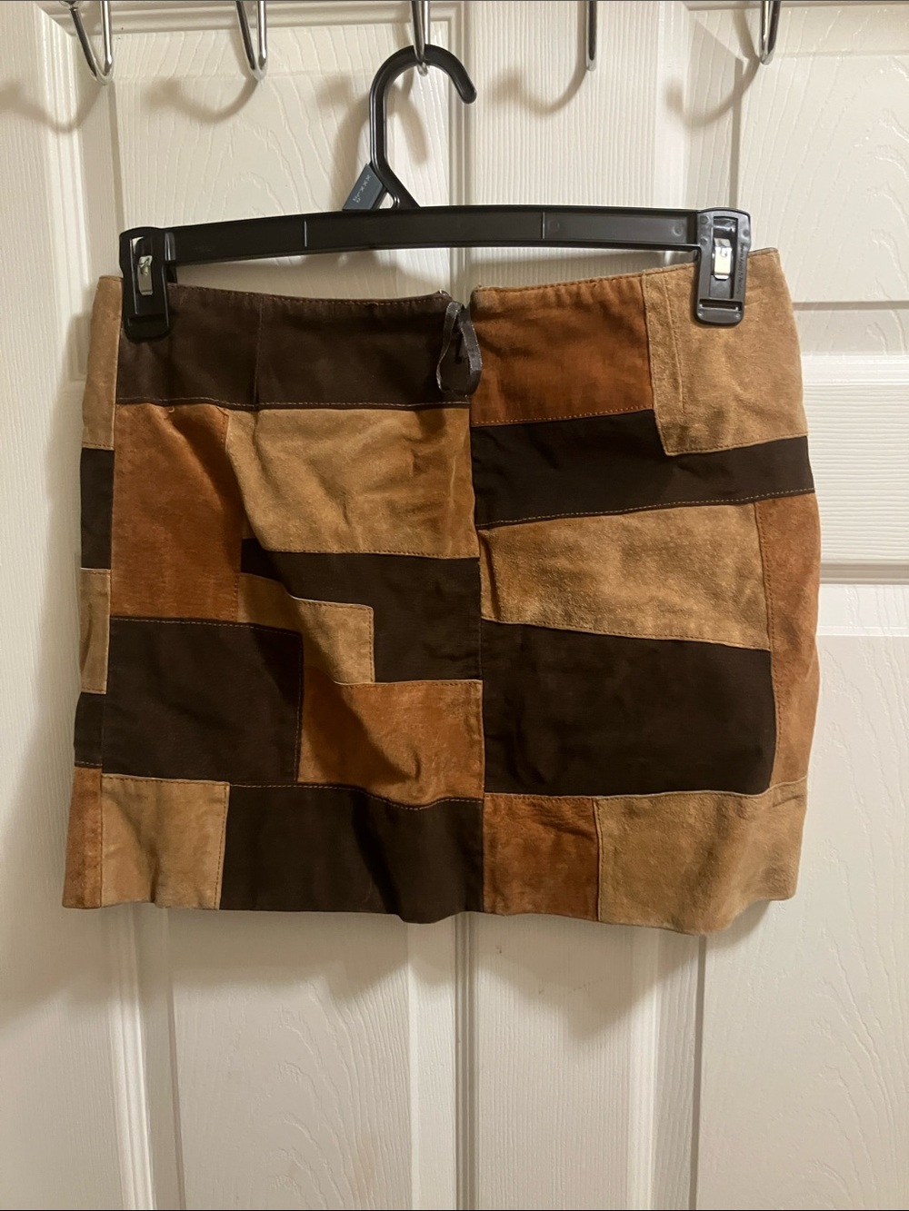 Patchwork Suede Mini Skirt in Brown